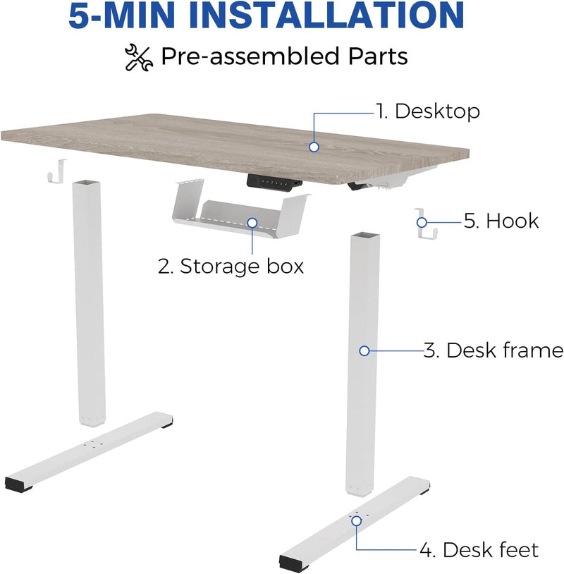 FLEXISPOT Standing Desk Electric Stand up Desk with 40 X 24 Inches Ergonomic Memory Controller Height Adjustable Desk with USB Charging Ports(White Frame + Classic Gray Desktop)