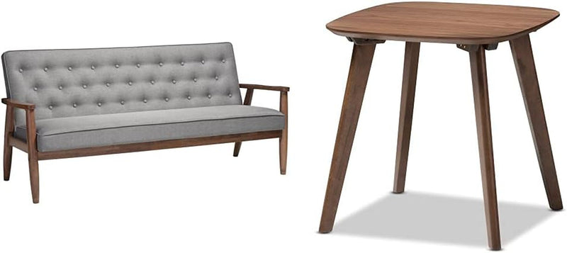 Baxton Studio Sorrento Mid-Century Retro Modern Fabric Upholstered Wooden 3-Seater Sofa, Grey 70.59 X 29.45 X 32.96