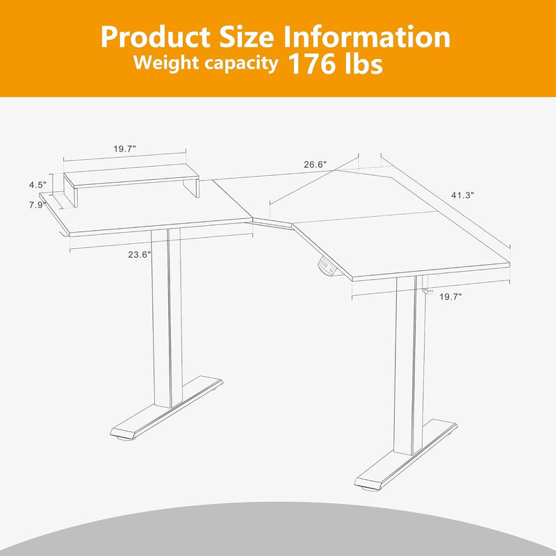 Cubicubi L Shaped Electric Standing Desk, 48" Dual Motor Corner Sit Stand Desk, Adjustable Height Home Office Desk, Black Top