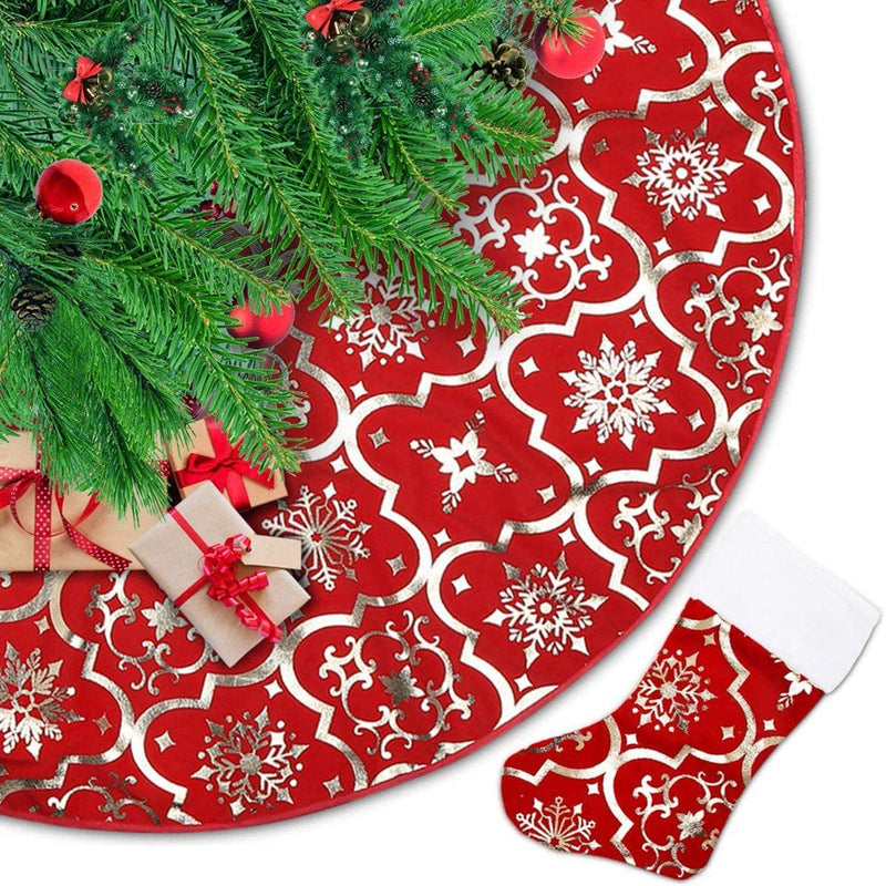 48'' Christmas Tree Skirt with Christmas Stockings Decorations for Xmas Party Home Decor, Gold