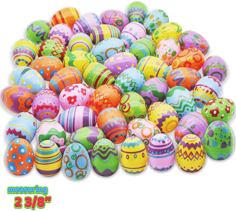 48 Pcs Plastic Printed Bright Easter Eggs 2 3/8" Tall for Easter Hunt, Basket Stuffers Fillers, Classroom Prize Supplies, Filling Treats and Party Favor Home & Garden > Decor > Seasonal & Holiday Decorations JOYIN Printed Color  