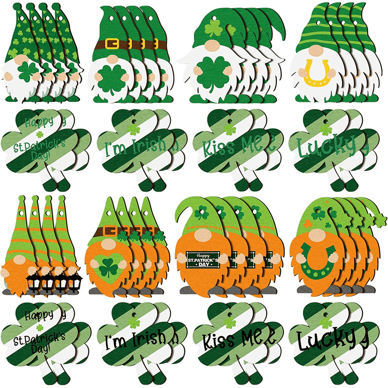 48 Pieces St. Patrick'S Day Gnome Shamrocks Ornament Set St. Patrick'S Day Wood Hanging Ornament Wooden Gnome Ornament for St. Patrick'S Day Home Decoration (Classic Pattern) Arts & Entertainment > Party & Celebration > Party Supplies Yalikop Delicate Pattern  