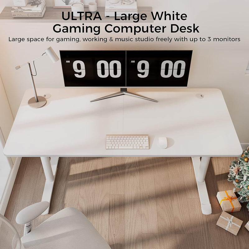 EUREKA ERGONOMIC White Gaming Desk, 60 Inch Large Home Office Computer Desk with Free Mouse Pad, I Shaped PC Gamer Students Teens Study Writing Table Laptop Sturdy Modern Workstation, Easy to Assemble