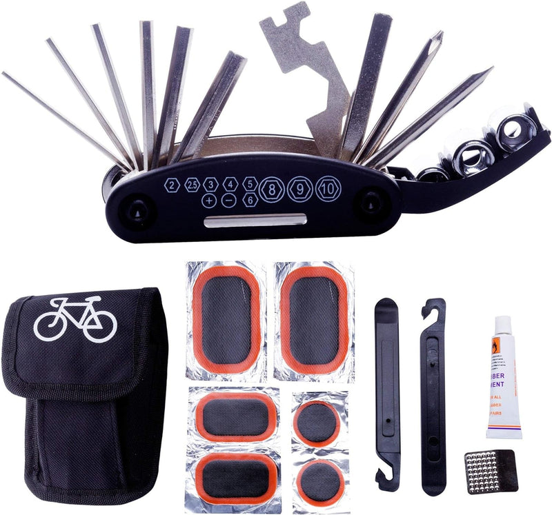 DAWAY Bike Repair Tool Kits - Bicycle Repair Bag & 120 PSI Bike Pump or Saddle Bag Set, with 16 in 1 Bicycle Multitool, Bike Tire Levers Wrench, Portable Patches Fixes - Practical Cycling Accessories