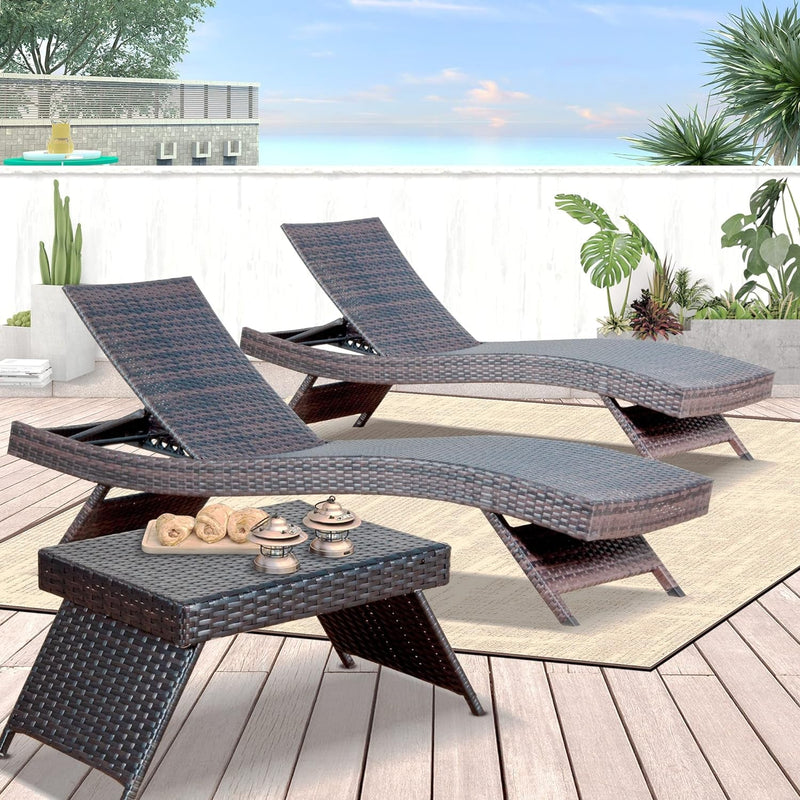 79'' Long Reclining Chaise Lounge Set (Set of 2), Outdoor Wicker Reclining Lounge Chair Patio Rattan Double Chaise Lounge Lawn Sunbathing Chairs Beach Pool Backrest Recliners (Set of 2)