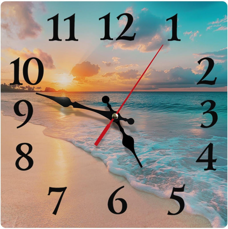 Britimes round Wall Clock Non-Ticking Silent Battery Operated Clock 10 Inch, Sea Beach Blue Sky Sand Home Decor for Living Room, Kitchen, Bedroom, and Office