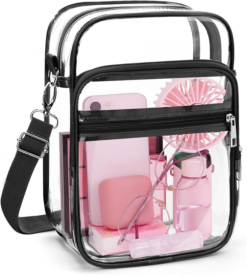 Blvornl Clear Crossbody Bag with Adjustable Shoulder Strap, Stadium Approved PVC Clear Purse Bag, Clear Messenger Bag