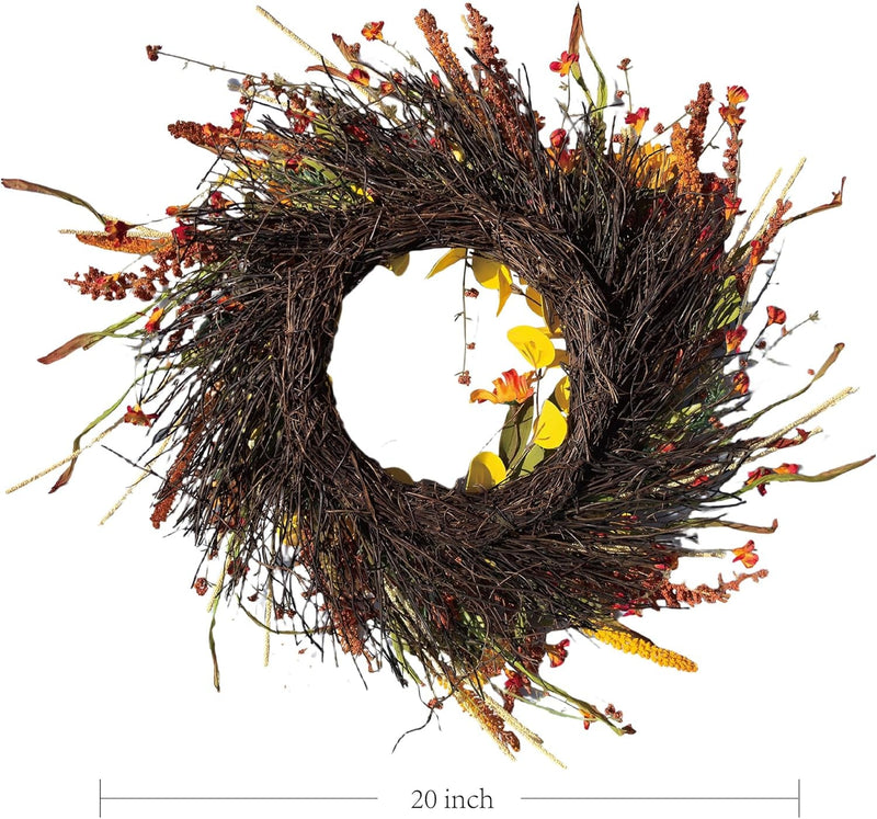 20Inch Fall Wreaths for Front Door, Sunflower Autumn Wreath for Front Door Farmhouse Indoor Outdoor(Small Sunflower, 20 Inch)