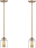 Glass Pendant Lighting Fixture Modern Golden Clear Glass Cylinder Pendant Light,Pendant Lights for Kitchen Island Modern Ceiling Lights for Living Room PACK of 2(Bulb Not Included)