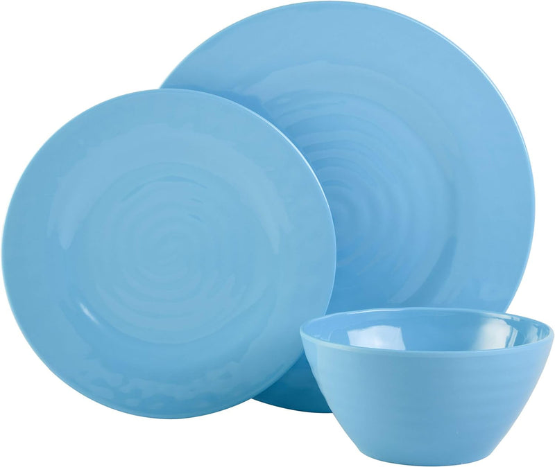 Gibson Home Melamine Dinnerware Set, Service for Four (12Pcs), Blue (Brist)