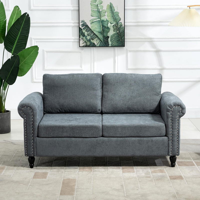 57'' Loveseat Sofa Couch,Small Couches for Living Room with Chenille Fabric,Comfy Upholstered Love Seat Sofa Couches for Bedroom with Solid Wood Legs,2 Seater Mini Modern Couch for Small Spaces