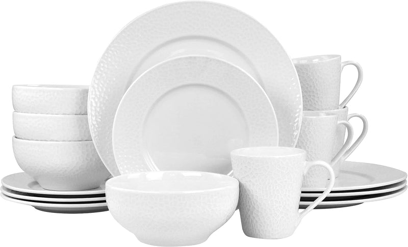 Elama White Porcelain Dish Dinnerware Set, 16 Piece, Camellia