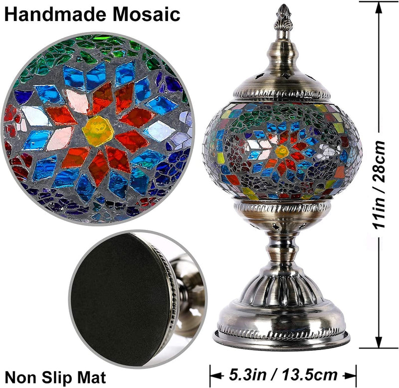 Anton Turkish Mosaic Glass Decorative Table Lamp Moroccan Lantern Home Decor Night Light for Living Bedroom Room (Multicolour)