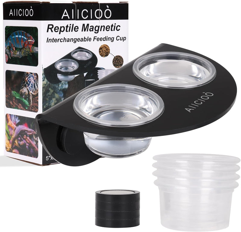 Gecko Feeder Ledge with 6 Pack Plastic Bowls Strong Magnetic Reptile Food Feeder Water Dish