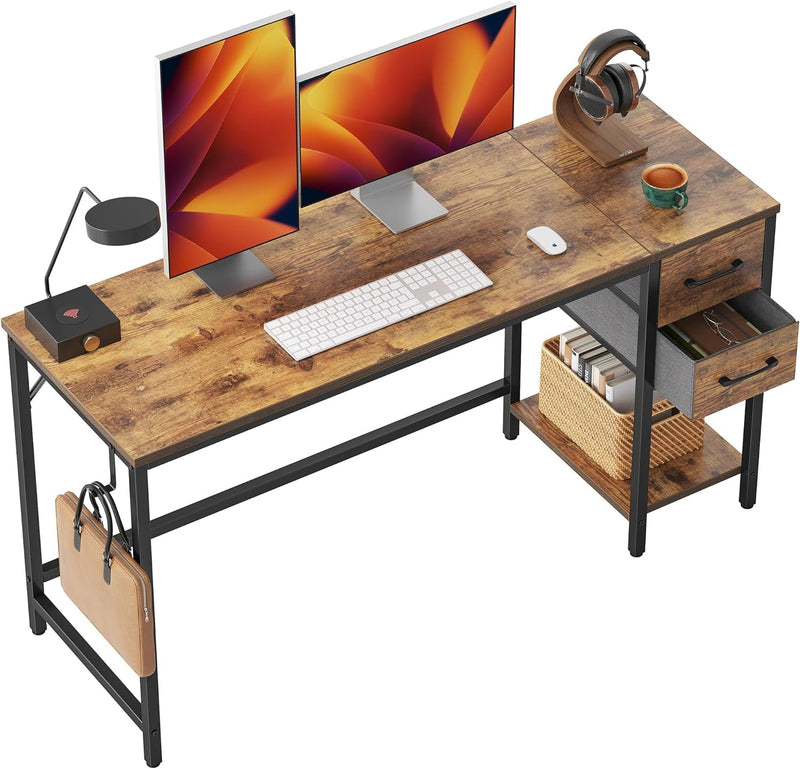 Cubiker Computer Home Office Desk with Drawers, 40 Inch Small Desk Study Writing Table, Modern Simple PC Desk, Rustic Brown