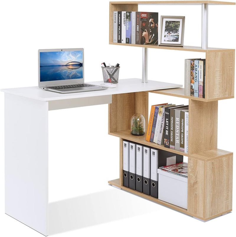 41.7" L Shaped Desk with 4-Tier Storage Shelves, Computer Corner Desk for Study Home Office Living Room (Black)