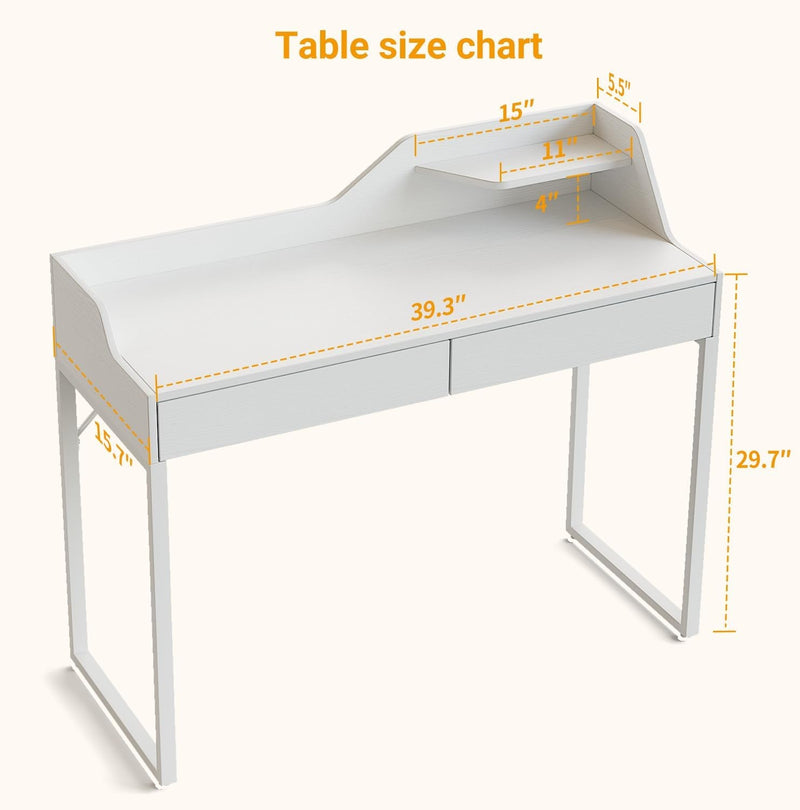 Cubicubi Vanity Desk with 2 Drawers, 40 Inch Computer Home Office Desk, Modern Makeup Dressing Desk, Study Work Table, White