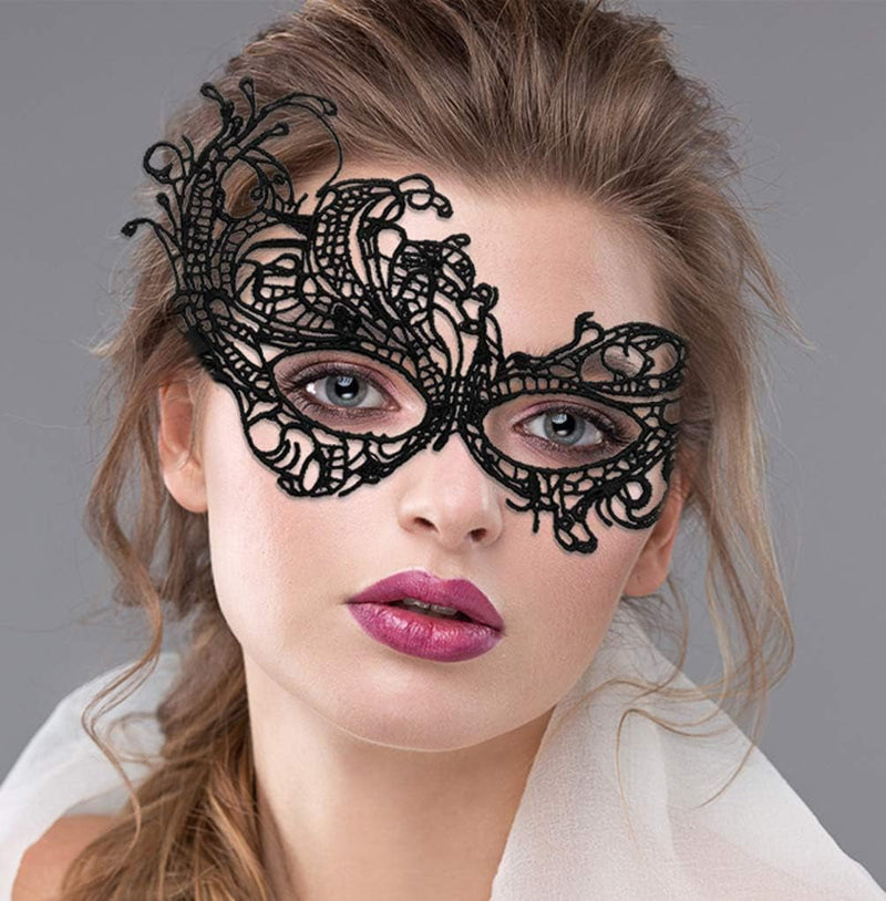 2 Pieces Masquerade Mask for Women Black Lace Mask for Masquerade Ball, Halloween Party