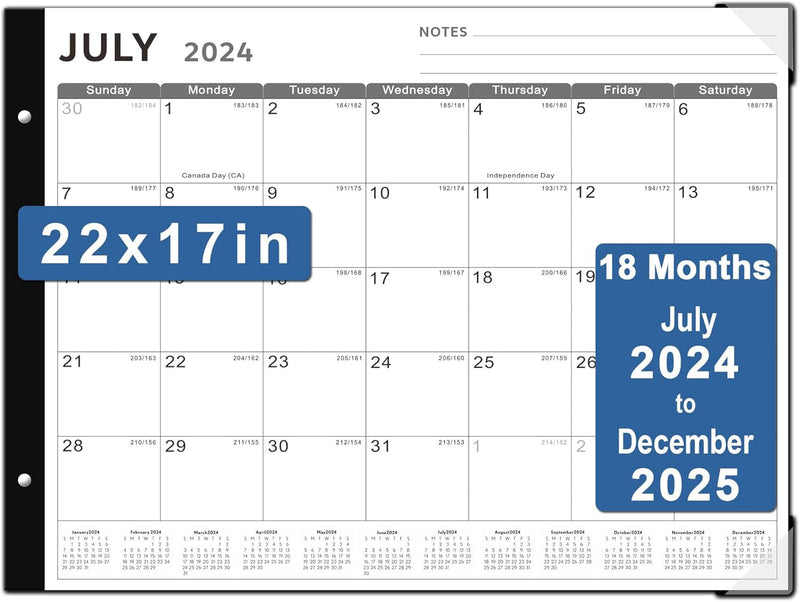 Desk Calendar 2024-2025 Large 22X17, 18 Months Run from July 2024 to December 2025, Desk Top Calendar with Notes for Home, Office and School