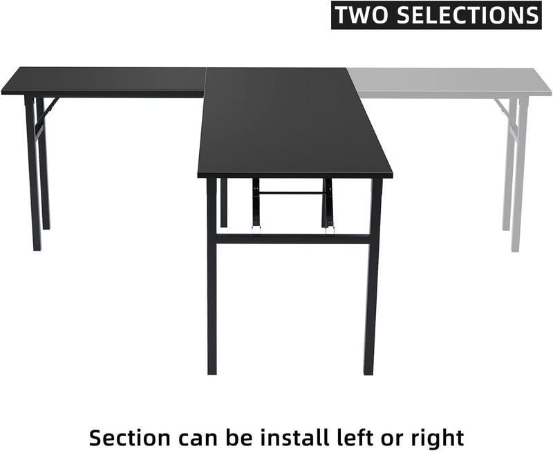 Dlandhome Reversible L-Shaped Desk Large Corner Desk Folding Table Computer Desk Home Office Table Computer Workstation, Brown Black, ND11