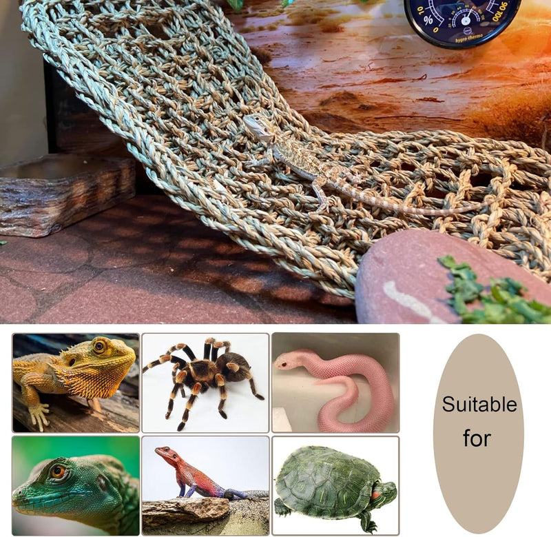 Bearded Dragon Hammock,Reptile Lounger Lizard Natural Seagrass Habitat Decor Reptiles Tank Hanging Plants Jungle Climber Vines Flexible Leaves Accessories for Lizards Chameleon Gecko Corn Snakes