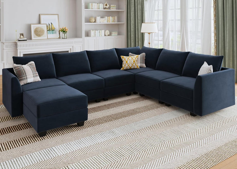 HONBAY Middle Module for Modular Sectional Sofa Couch, Accent Armless Chair with Storage Seat, Velvet Black