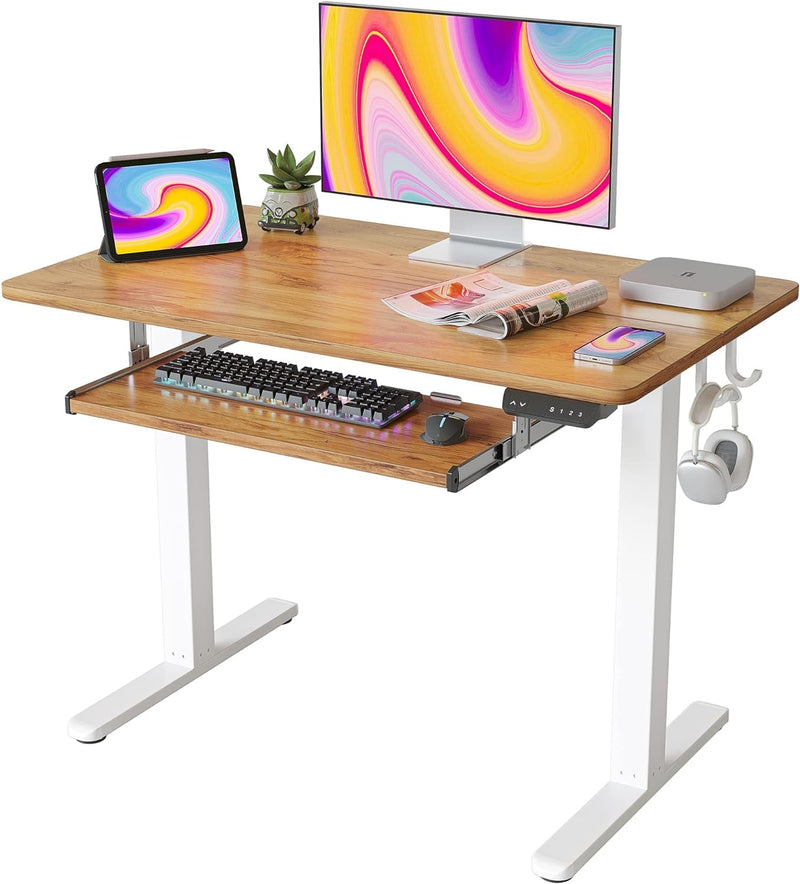 FEZIBO Standing Desk with Keyboard Tray, 55 × 24 Inches Electric Height Adjustable Desk, Sit Stand up Desk, Computer Office Desk, Rustic Brown