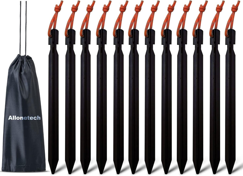 12 Pack Tent Stakes, 7075 Ground Metal Camping Aluminum Tent Pegs, Lightweight Tent Stakes Heavy Duty Spikes Camping Accessories