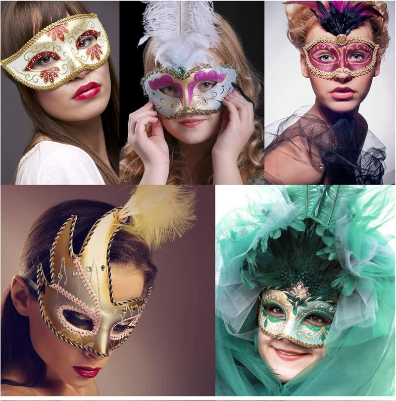 14 PCS White Masquerade Masks DIY Paper Masks Half Face Mardi Gras Mask Halloween Party Mask