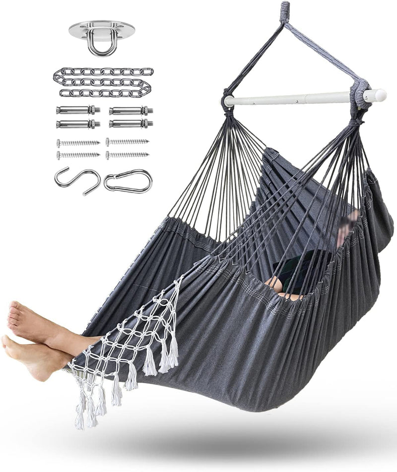 Hammock Chair Swing Indoor Hammock for Bedroom - Max 500 Lbs－Steel Spreader Bar with Anti-Slip Rings-Indoor&Outdoor