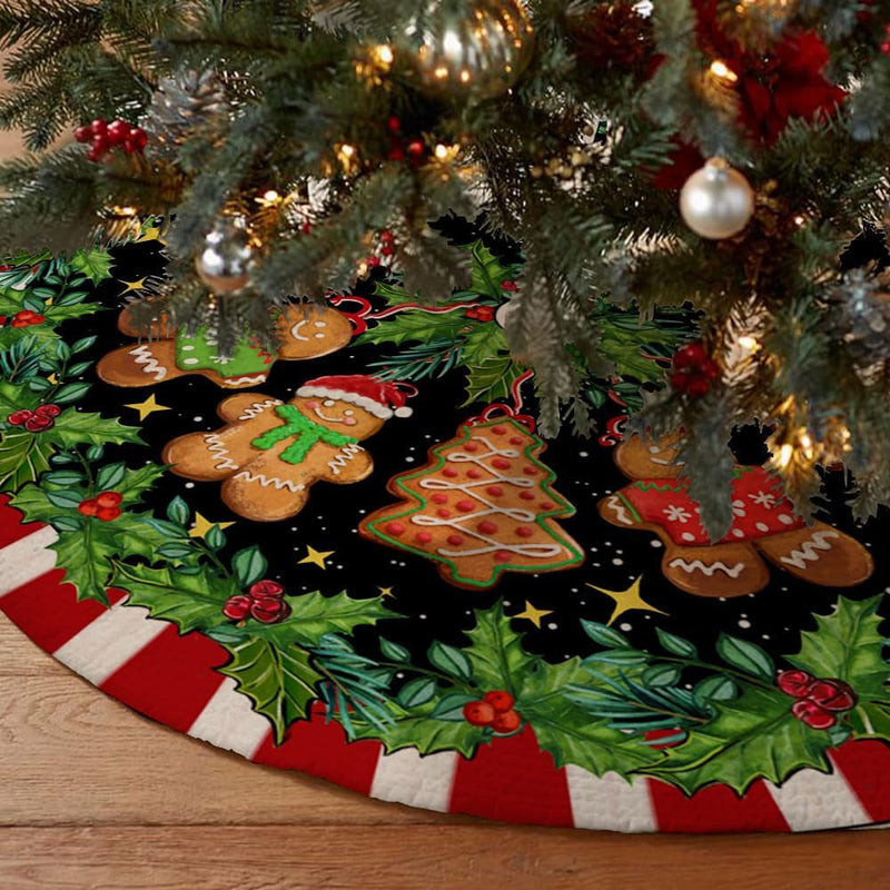 CROWNED BEAUTY Merry Christmas Tree Skirt Collar 48 Inch Xmas Trees Snowflakes Soft Farmhouse Holiday Decoration (Gold & Black) TS26