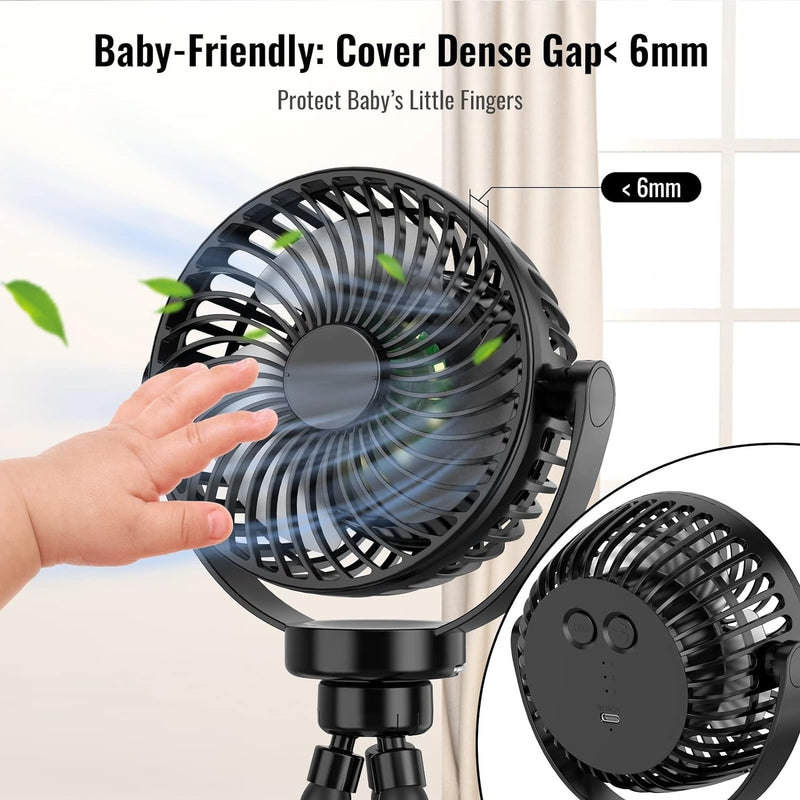 Baby Stroller Fan, Portable Fan 5200Mah with LED Lights, Clip on Fan for Baby, Mini Desk Hanging Fan Battery Rechargeable Personal Fan for Stroller, Car Seat, Treadmill, Camping