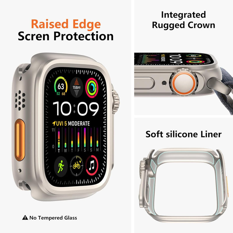 Amband 3 in 1 Metal Case Compatible with Apple Watch Series 9/8/7 45Mm, W1 Rugged Bumper Protector [Turning into Ultra 2/1 Upgrade] with Watch Crown + Watch Back Cover, Natural Titanium