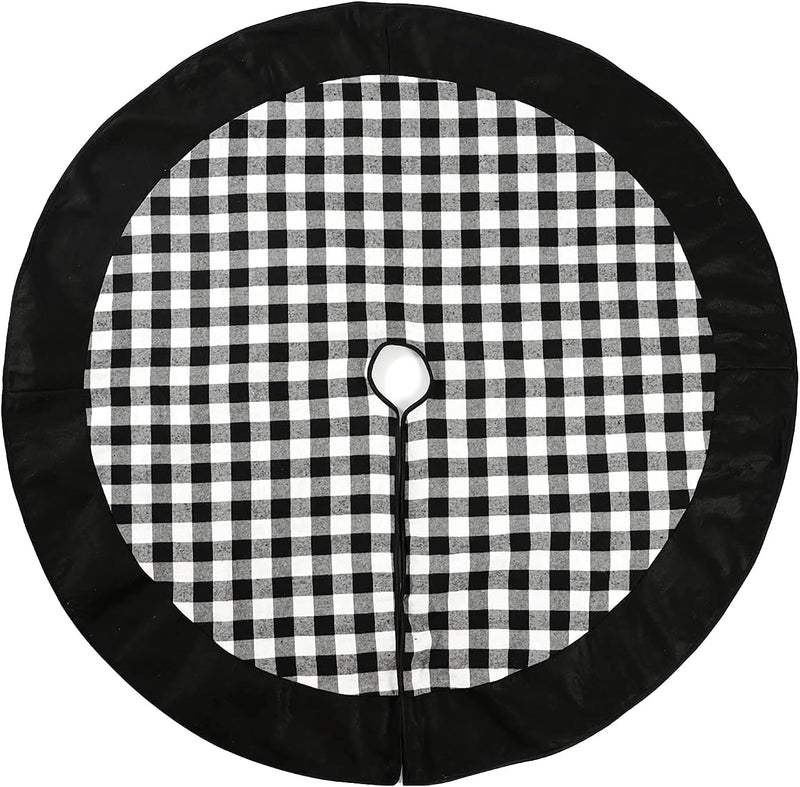 Black and White Buffalo Plaid Check Christmas Tree Skirt 48 Inches, Country Xmas Tree Decorations Tree Skirts Double Layers Holiday Ornaments