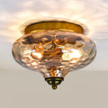 EDISLIVE Modern 2-Light Hammered Glass Flush Mount Light Pendant Ceiling Light Fixture 10.2" Indoor Ceiling Light for Hallyway Foyer Bedroom(Gold)