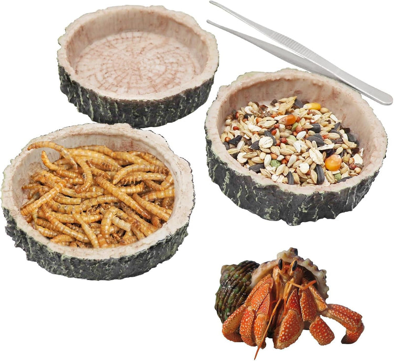 3 Pack Reptile Food Dish, Resin Hermit Crab Food & Water Bowl, Reptile Feeding Food Dish Kit, Tank or Aquarium Accessory, Suitable for Turtle Lizard Hermit Crab Snail Bearded Dragon Leopard Gecko