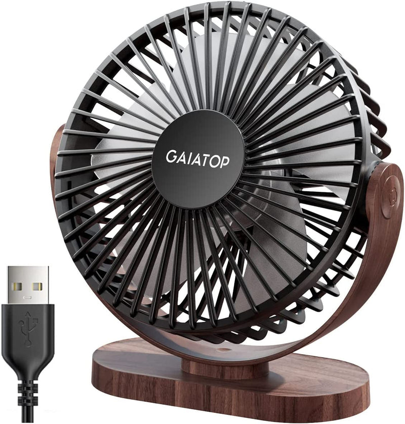 Gaiatop USB Desk Fan, 3 Speeds Powerful Portable Fan, 5.5 Inch Quiet Cooling Mini Fan, 90° Rotate Small Table Fan with 5Ft Cable Personal Fan for Desktop Home Office Travel Black