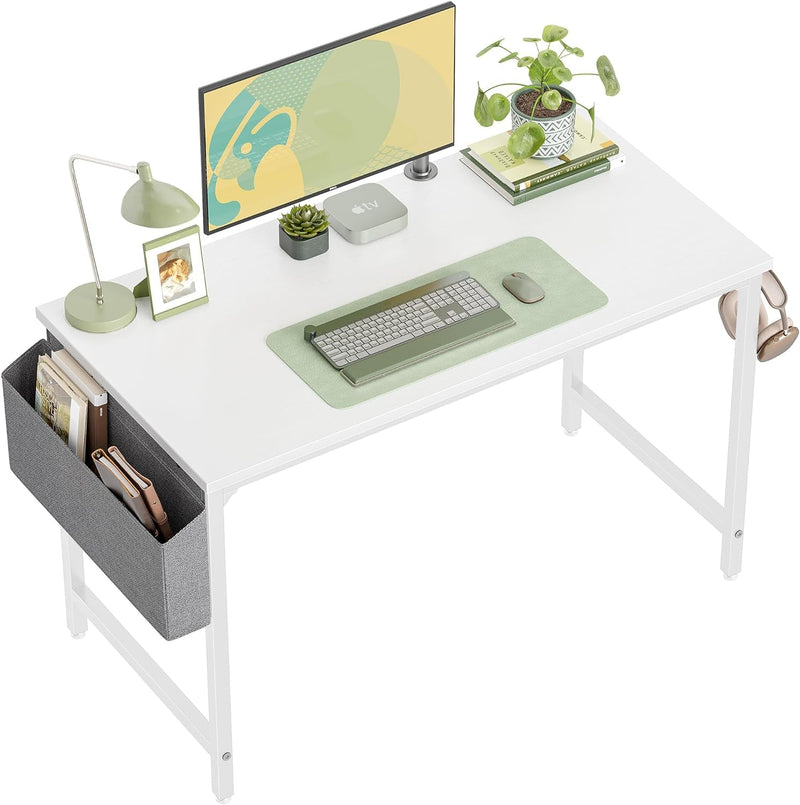 Cubicubi Computer Desk 40" Study Writing Table for Home Office, Modern Simple Style PC Desk, White Metal Frame, White