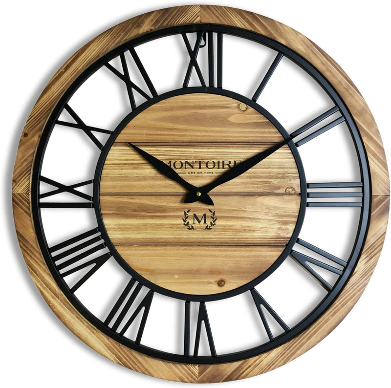 24 Inch Farmhouse Wall Clock Large - Giant Extra Large Wall Clock for Living Room Decor - Large Wall Clock 24 Inches or Larger, Big round Wall Clock with Decorative Roman Numerals, Battery Operated