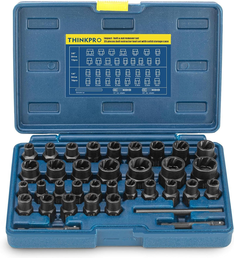 Bolt Extractor Kit,35Pcs Nut Extractor Socket Set,Impact Bolt & Nut Remover,Easy Out Bolt Removal Tool for Removing Damaged, Frozen, Rusted, Rounded-Off Bolts, Nuts & Screws