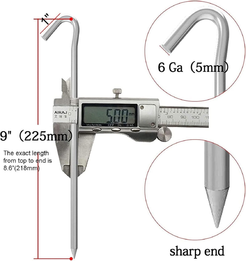 AAGUT Tent Stakes Metal Garden Edging Fence Hooks Yard Camping Stake Heavy Duty Galvanized 9 Inch 6 Gauge Tent Pegs for Tarp, Inflatable, Outdoor Christmas Decorations, 25 Pack