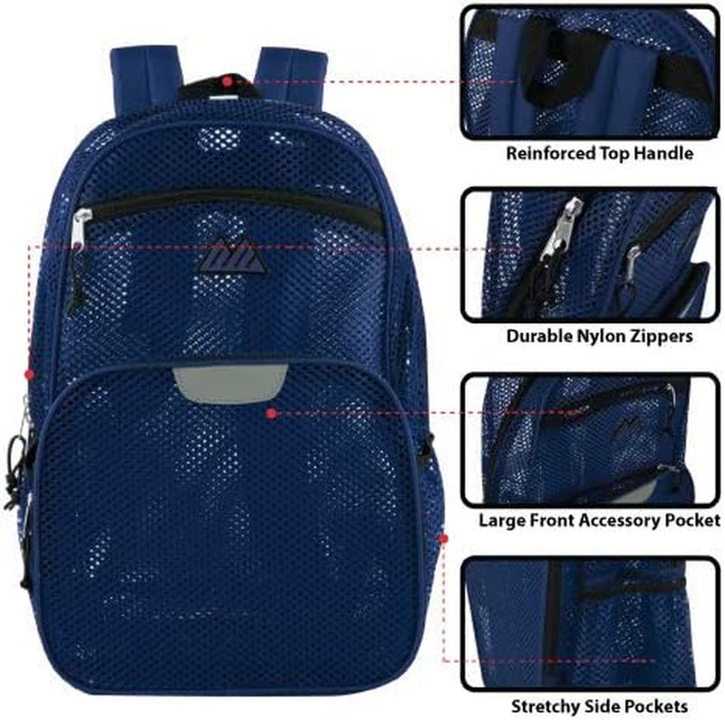 Collapsible Mesh Backpacks for Adults, School, Beach - Backpack with Reflective Strip and Wire Frame for Support (Blue) Large