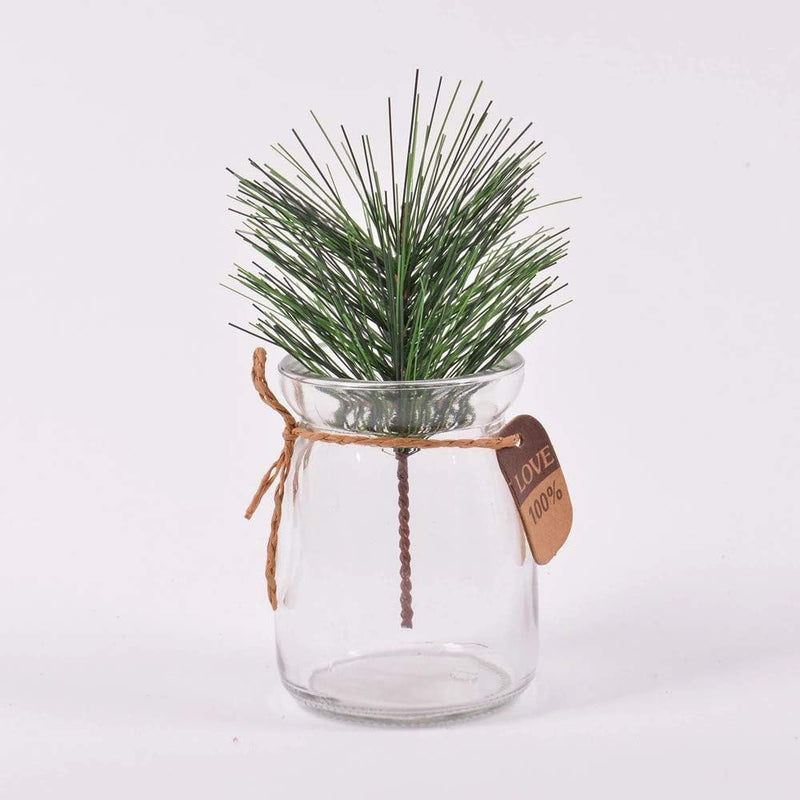 Artificial Green Pine Needles Branches Small Twigs Stems Picks for Christmas Flower Arrangements Wreaths and Holiday Decorations, 20 Branch