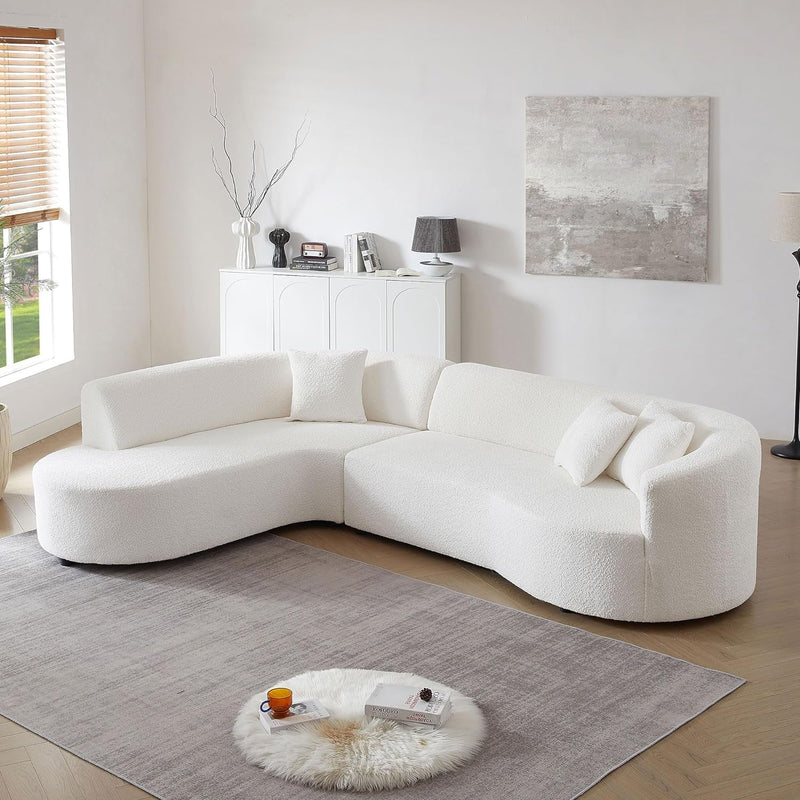 120.07'' Modern Sofa Curved Sofa & Couch for Living Room L-Shape Couch Luxury Sectional Sofa Oversized Minimalist Style Comfy Couch Sleeper Apartment Reception Space Left Chaise White