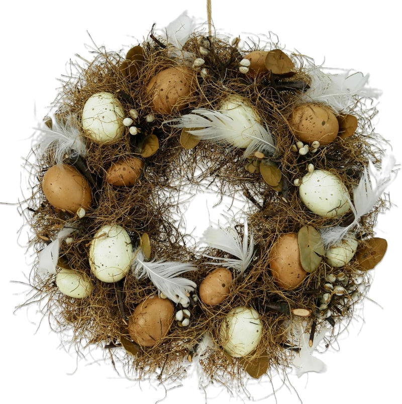 Dearsun 11.2" Spring Wreath Easter Wreath with Flowers, Eggs, Green Leaves and Twine, Hanging on Home Indoor Outdoor Front Door Wall Decorations(Wreath 2)