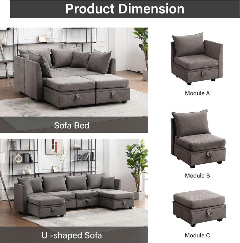 Fabric Modular Sectional Sofa, 5-7 Pieces, Convertible, Storage, Sofa Couch for Living Room