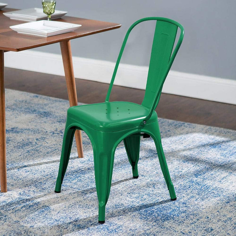 Devoko Metal Indoor-Outdoor Chairs Distressed Style Kitchen Dining Chairs Stackable Side Chairs with Back Set of 4 (Green)