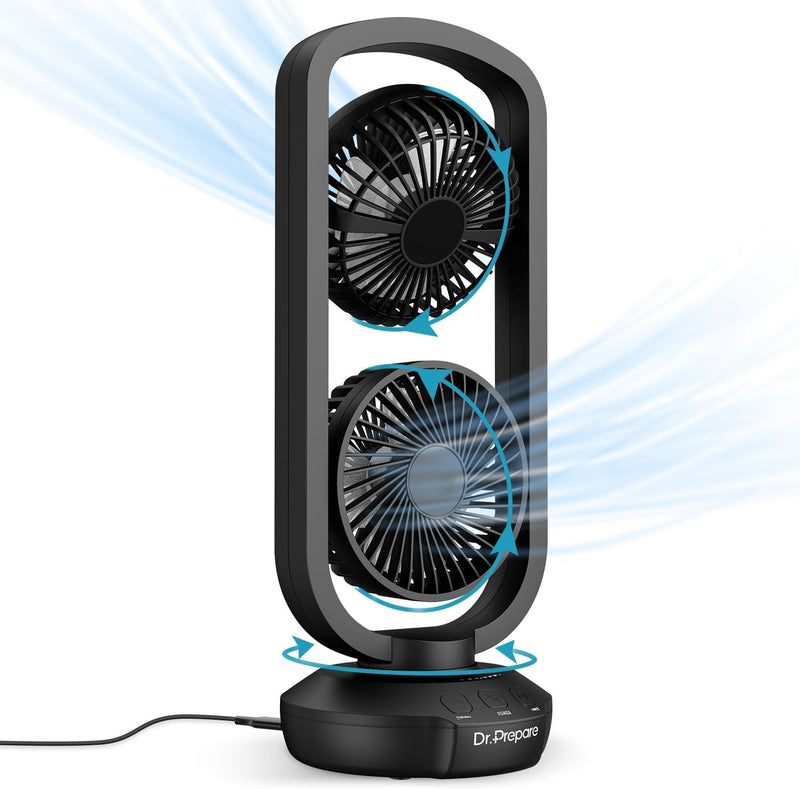 Dr. Prepare Small Tower Fan Oscillating Table Fans with 270° Tilt, 105° Oscillating, 3 Speeds and 3 Auto-Off Timer, Portable USB Desk Fan for Bedroom Office Home Desk, Powerful Airflow 15 Inch