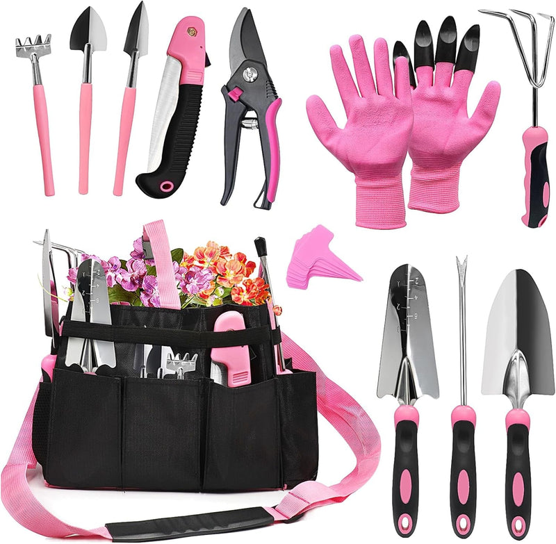 Garden Tool Set, Yznlife Garden Tools Set for Women, 16 Pieces Stainless Steel Heavy Duty Gardening Tools with Non-Slip Rubber Grip and Garden Bag for Gardening Work