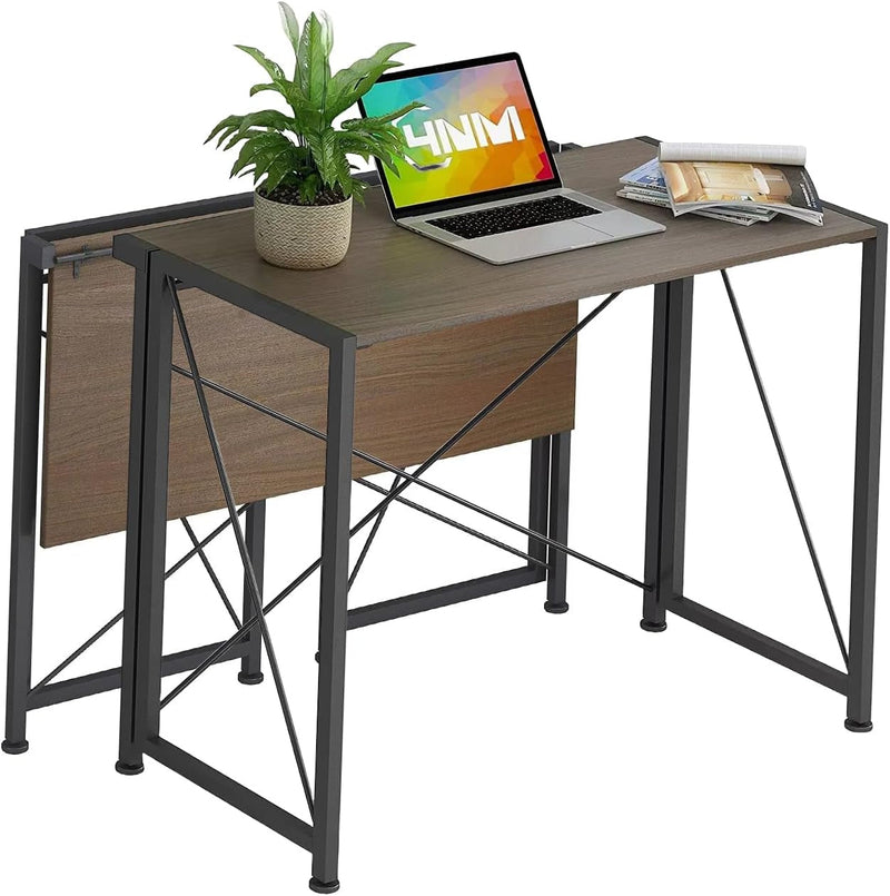 Folding Desk No Assembly Required,35.43 Inch Writing Computer Desk Space Saving Folding Table Simple Home Office Desk,Study Student Reading Desk, Walnut